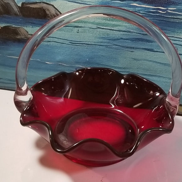 Vintage Ruby Red and crystal Glass Basket w/handl - Picture 8 of 8